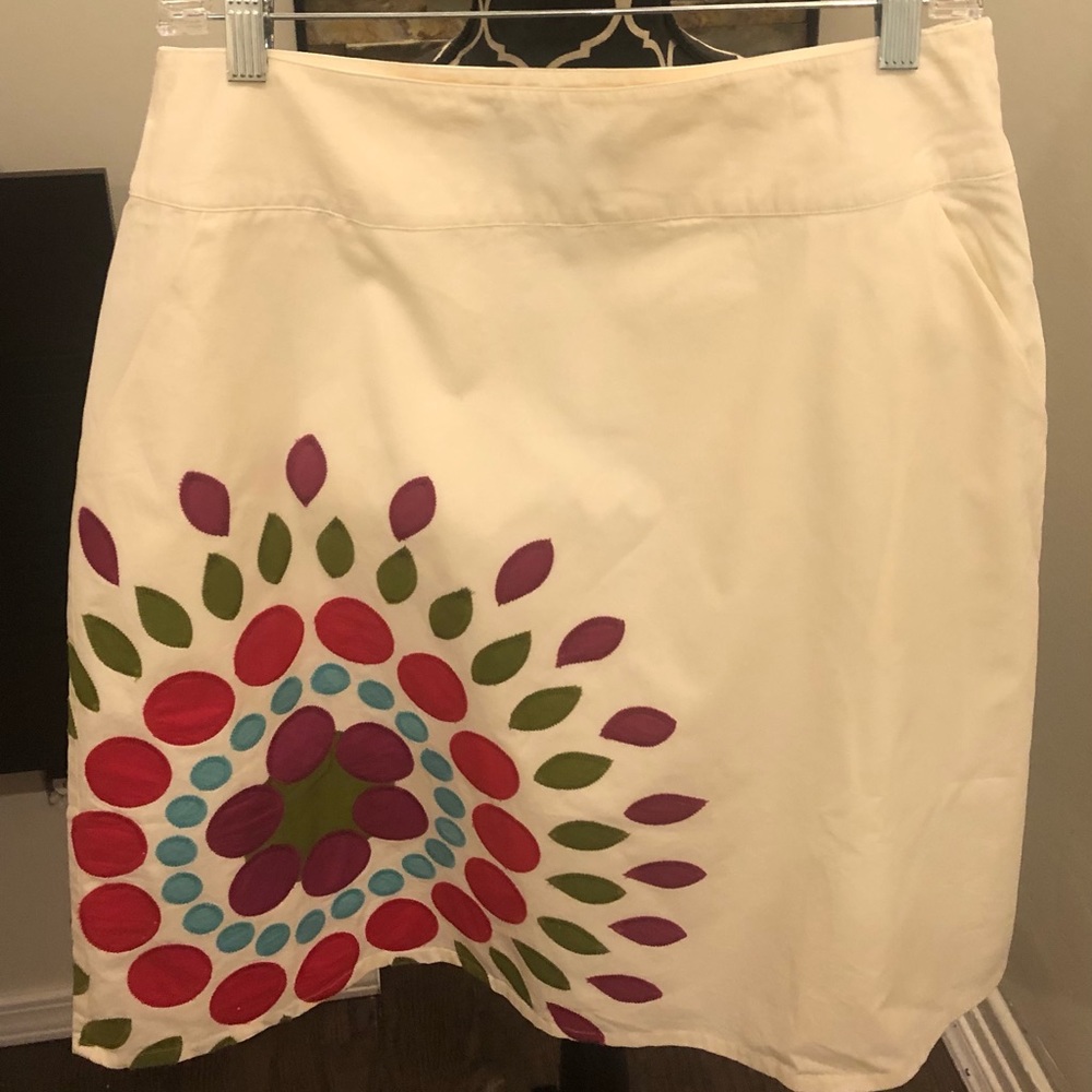 Boden Cream Skirt with Colorful Pattern